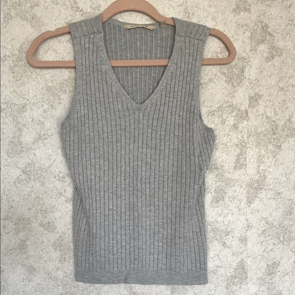 Soft Surroundings Gray Sleeveless Tank Ribbed Sweater Petite Medium‎